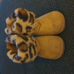 Stepping Stone Faux Fur Boots with Leopard Print